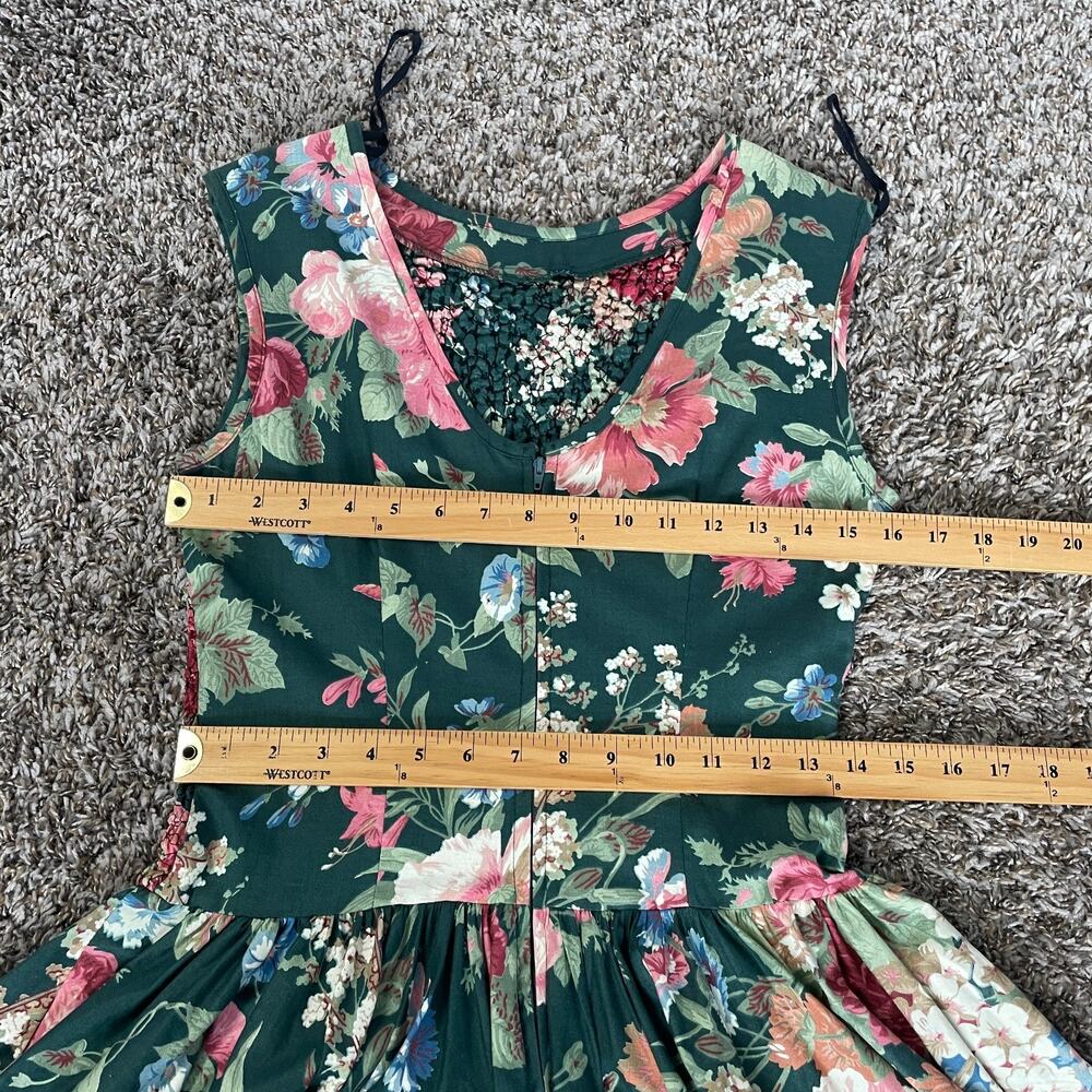 Vintage Midi Dress Size 10 Green Pink Floral Botanical Garden Spring Romantic - Picture 13 of 16
